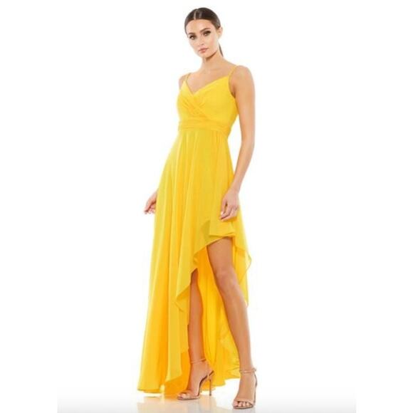 MAC DUGGAL Dress Size 2 Evening Gown Sequin Yellow NEW Asymmetrical Hem - Picture 1 of 7